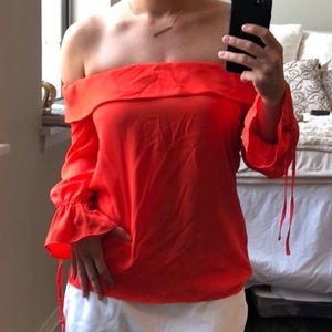 Off-the-shoulder Bright orange top